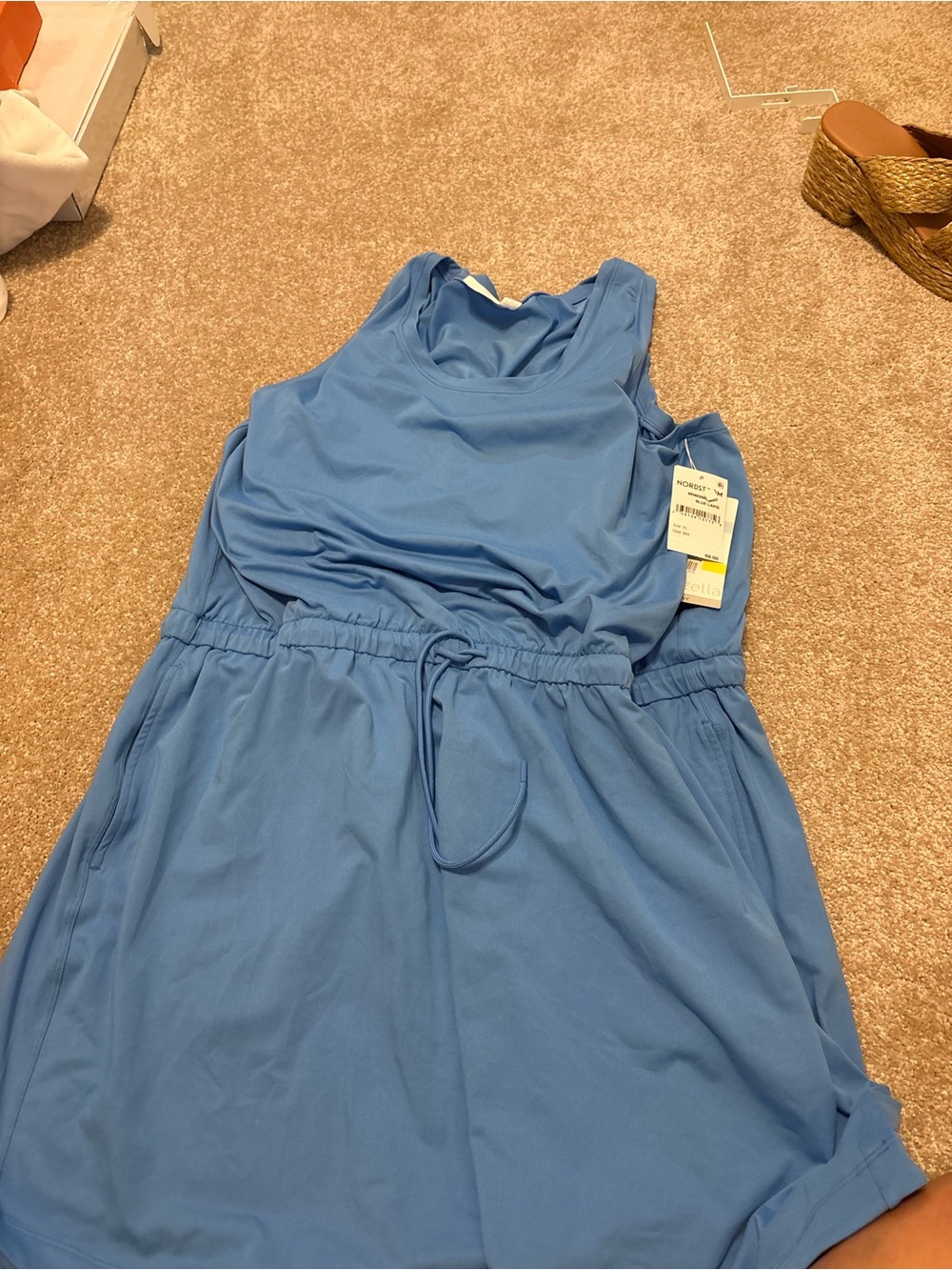 Zella Sleeveless Blue Drawstring Waist Dress